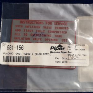 PLACARD (NOSE GEAR INFLATION INSTRUCTIONS)