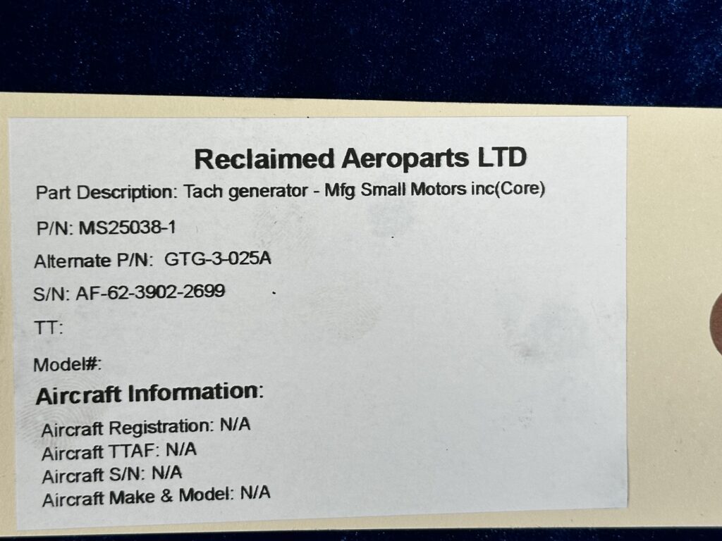 TACH GENERATOR (CORE) SMALL MOTORS INC.