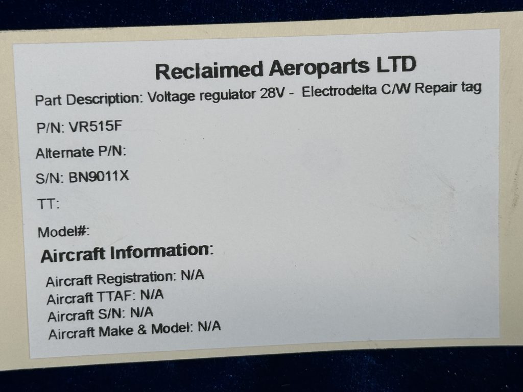 VOLTAGE REGULATOR 28v WITH REPAIR TAG (ELECTRODELTA) VOLTAGE REGULATOR 28v WITH REPAIR TAG (ELECTRODELTA)