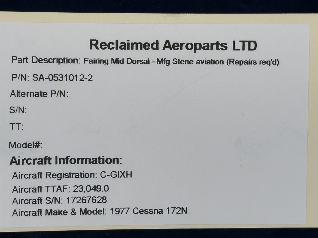 FAIRING MID DORSAL (STENE AVIATION) REPAIRS REQ'D