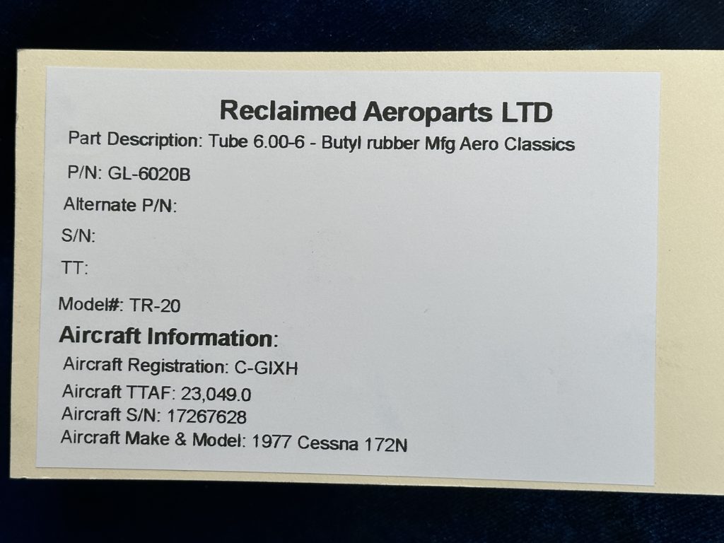 TUBE 6.00-6 BUTYL RUBBER (AERO CLASSICS) MODEL TR-20