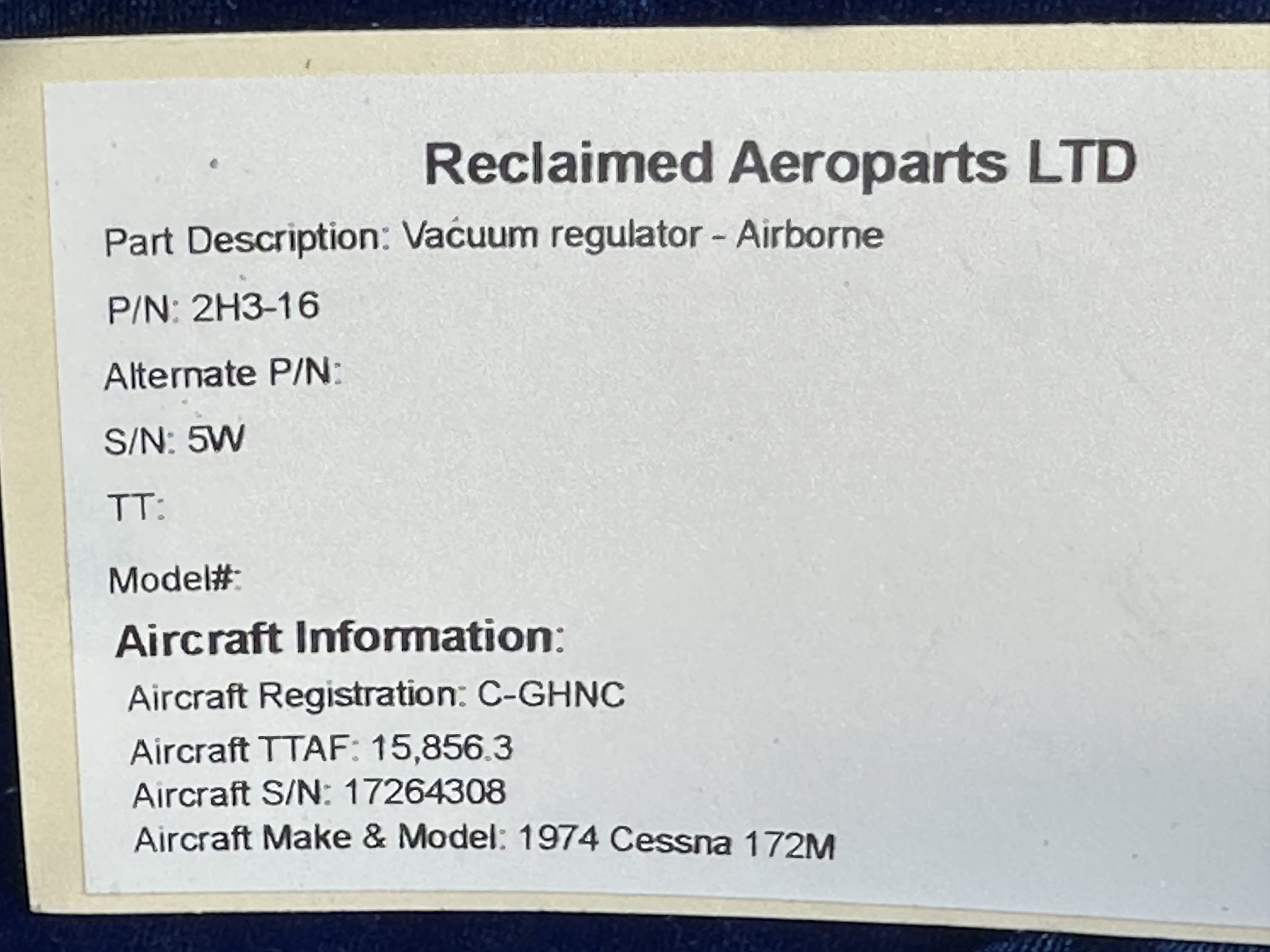 VACUUM REGULATOR (AIRBORNE)